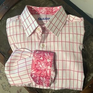 Robert Graham Shirt White Pink Striped Flip Cuff Casual Men’s XL / 17.5